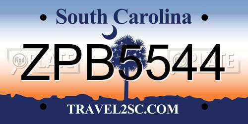 ZPB5544 South Carolina License Plate