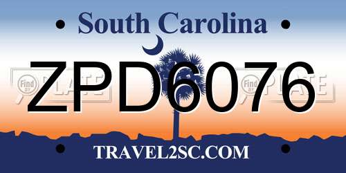 ZPD6076 South Carolina License Plate