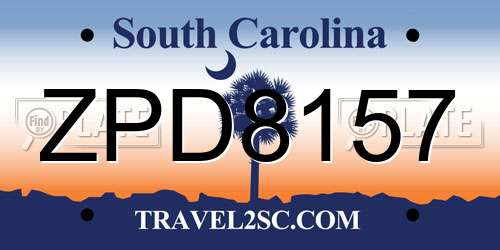 ZPD8157 South Carolina License Plate