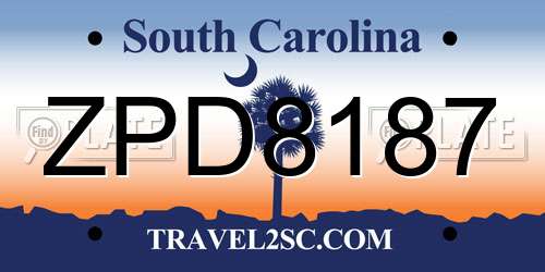 ZPD8187 South Carolina License Plate