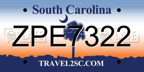 ZPE7322 South Carolina License Plate