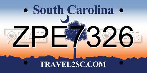 ZPE7326 South Carolina License Plate