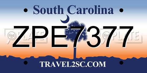 ZPE7377 South Carolina License Plate