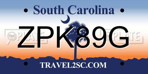 ZPK89G South Carolina License Plate