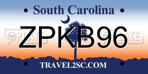 ZPKB96 South Carolina License Plate