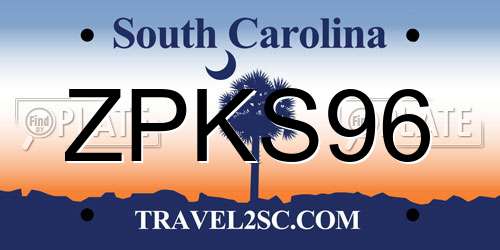 ZPKS96 South Carolina License Plate