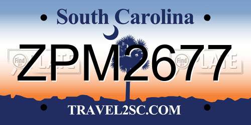 ZPM2677 South Carolina License Plate