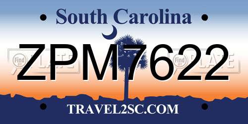 ZPM7622 South Carolina License Plate
