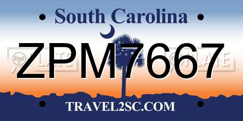 ZPM7667 South Carolina License Plate