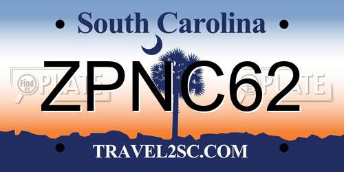 ZPNC62 South Carolina License Plate