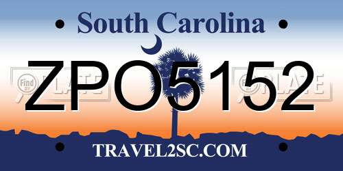 ZPO5152 South Carolina License Plate