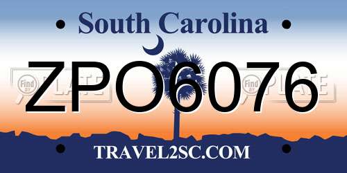 ZPO6076 South Carolina License Plate