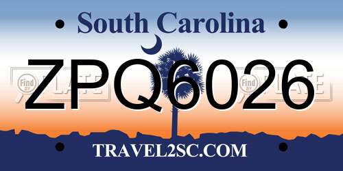 ZPQ6026 South Carolina License Plate