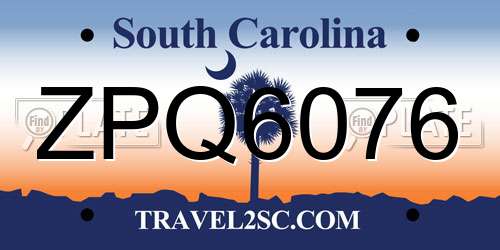 ZPQ6076 South Carolina License Plate