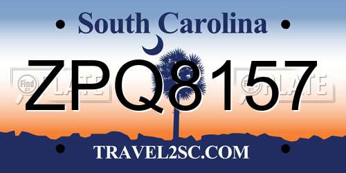 ZPQ8157 South Carolina License Plate