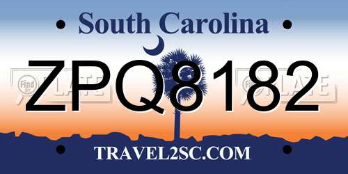 ZPQ8182 South Carolina License Plate