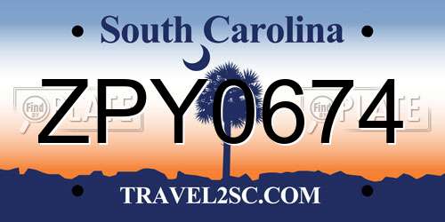 ZPY0674 South Carolina License Plate