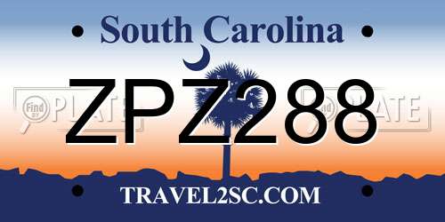 ZPZ288 South Carolina License Plate