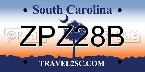 ZPZ28B South Carolina License Plate