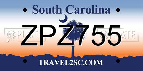 ZPZ755 South Carolina License Plate
