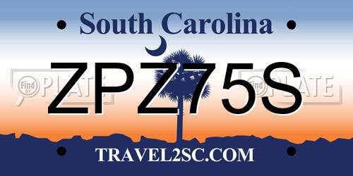 ZPZ75S South Carolina License Plate