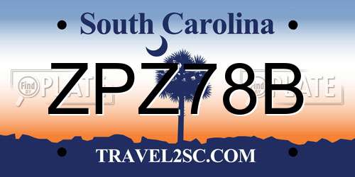 ZPZ78B South Carolina License Plate