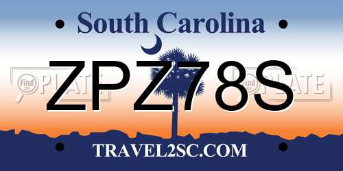 ZPZ78S South Carolina License Plate
