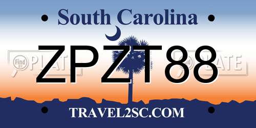 ZPZT88 South Carolina License Plate
