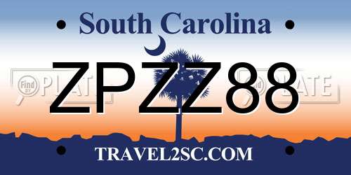 ZPZZ88 South Carolina License Plate