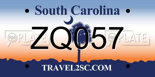 ZQ057 South Carolina License Plate