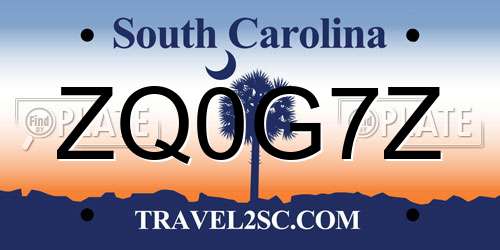 ZQ0G7Z South Carolina License Plate