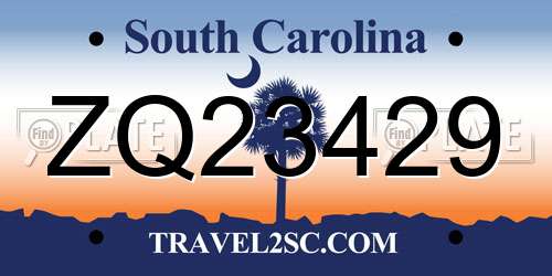 ZQ23429 South Carolina License Plate