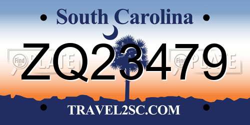 ZQ23479 South Carolina License Plate