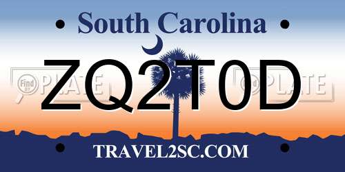 ZQ2T0D South Carolina License Plate