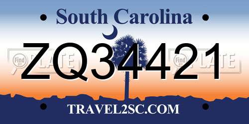 ZQ34421 South Carolina License Plate