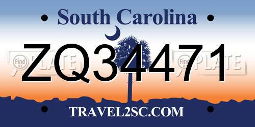 ZQ34471 South Carolina License Plate