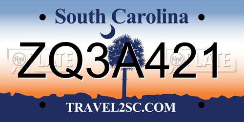 ZQ3A421 South Carolina License Plate