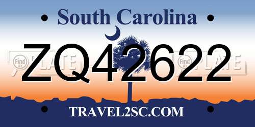 ZQ42622 South Carolina License Plate