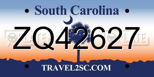 ZQ42627 South Carolina License Plate