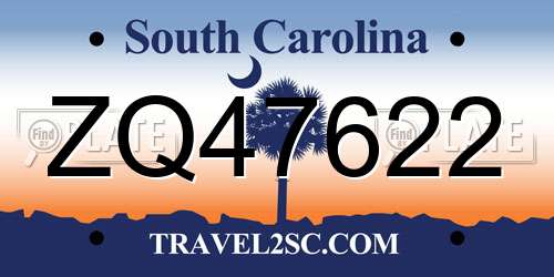 ZQ47622 South Carolina License Plate