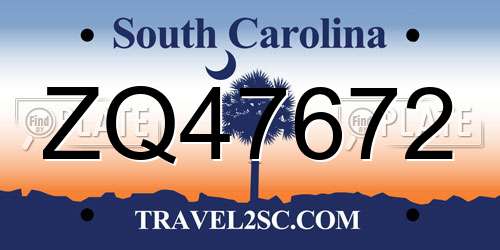 ZQ47672 South Carolina License Plate