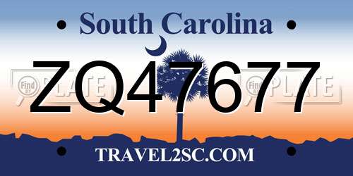 ZQ47677 South Carolina License Plate