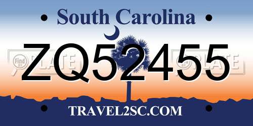 ZQ52455 South Carolina License Plate