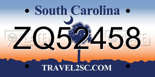 ZQ52458 South Carolina License Plate
