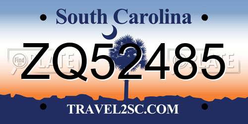ZQ52485 South Carolina License Plate