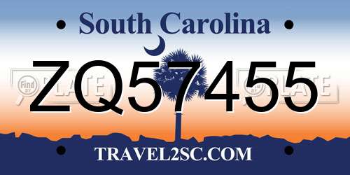 ZQ57455 South Carolina License Plate