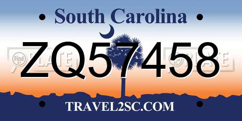 ZQ57458 South Carolina License Plate
