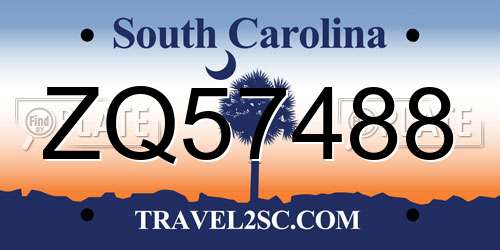 ZQ57488 South Carolina License Plate