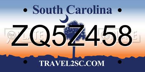 ZQ5Z458 South Carolina License Plate