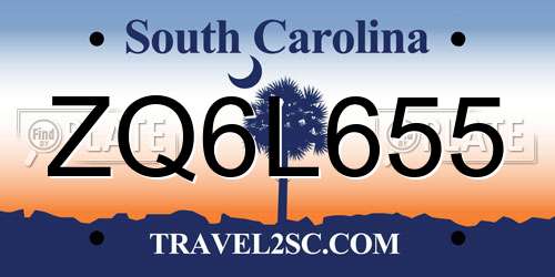 ZQ6L655 South Carolina License Plate